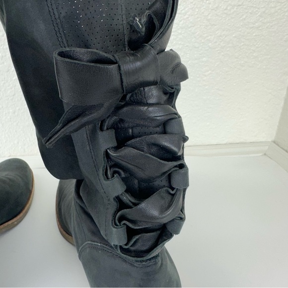 UGG CARY Putty Nubuck Leather Back Corset BOW Boots Mod Calf Block Heel 8.5 Wom - Picture 7 of 15